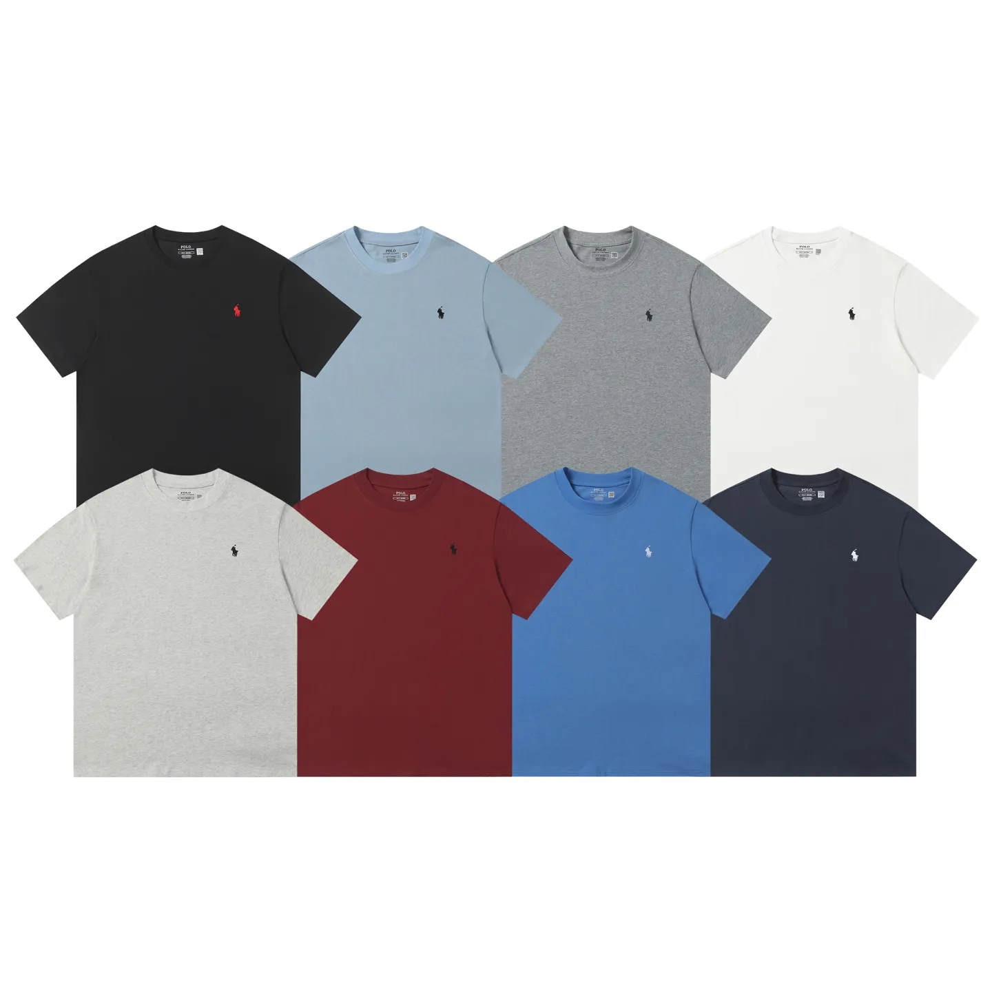 P114 Style number: A002 (no discount for running quantity) [Ralph Lauren round neck solid color pony embroidered logo pure cotton short sleeves] ✅270g double yarn fabric, custom woven and dyed threads ✅Original sticker Scan the QR code to enter the official website ✅Large version, loose and stylish, can wear up to 200 pounds Color: black white navy sky blue burgundy blue floral gray dark gray Size: S-XL
